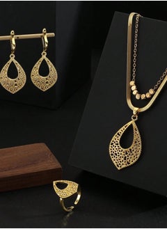 JewelryPalace 18K Gold Plated Stainless Steel Jewelry Set Made Of Necklace And Earrings And Ring For Women  - Image 3