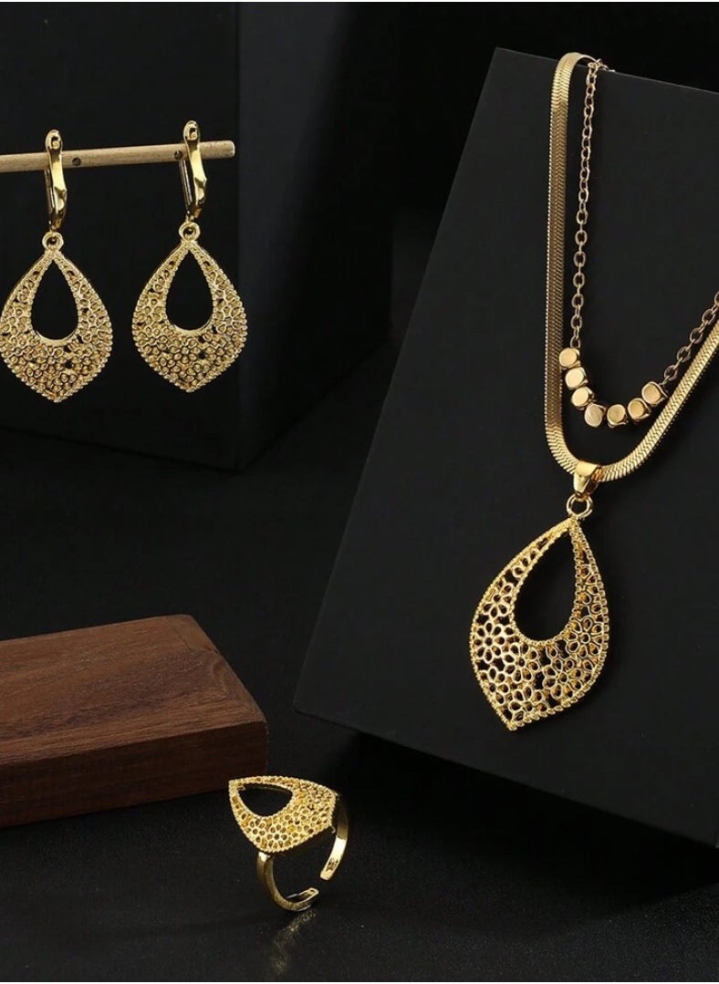 JewelryPalace 18K Gold Plated Stainless Steel Jewelry Set Made Of Necklace And Earrings And Ring For Women  - Image 3