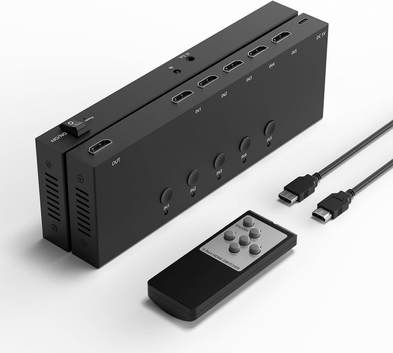 محول HDMI 5 في 1 مع مفتاح HDMI بدقة 4k@60Hz وجهاز تحكم عن بعد بالأشعة تحت الحمراء - مثالي لجهاز Nintendo Switch/OLED/Xbox PS5/4/3 ومشغل Blu-Ray وFire TV Stick وRoku وApple TV وChromecast والكمبيوتر الشخصي - Image 1