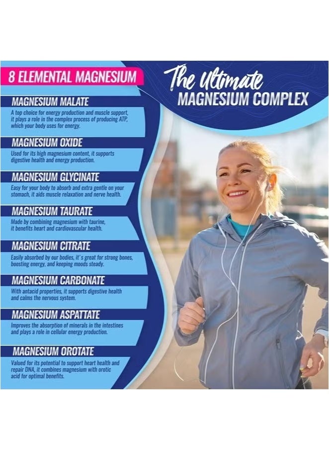 Toplux Magnesium Complex Supplement 8 Elemental Magnesium 1000mg - Magnesium Glycinate, Citrate, Malate, Taurate, Chelated for Easy Absorption for Bones, Muscle, Recovery, Energy, Vegan Non-GMO 90 Capsules - Image 2