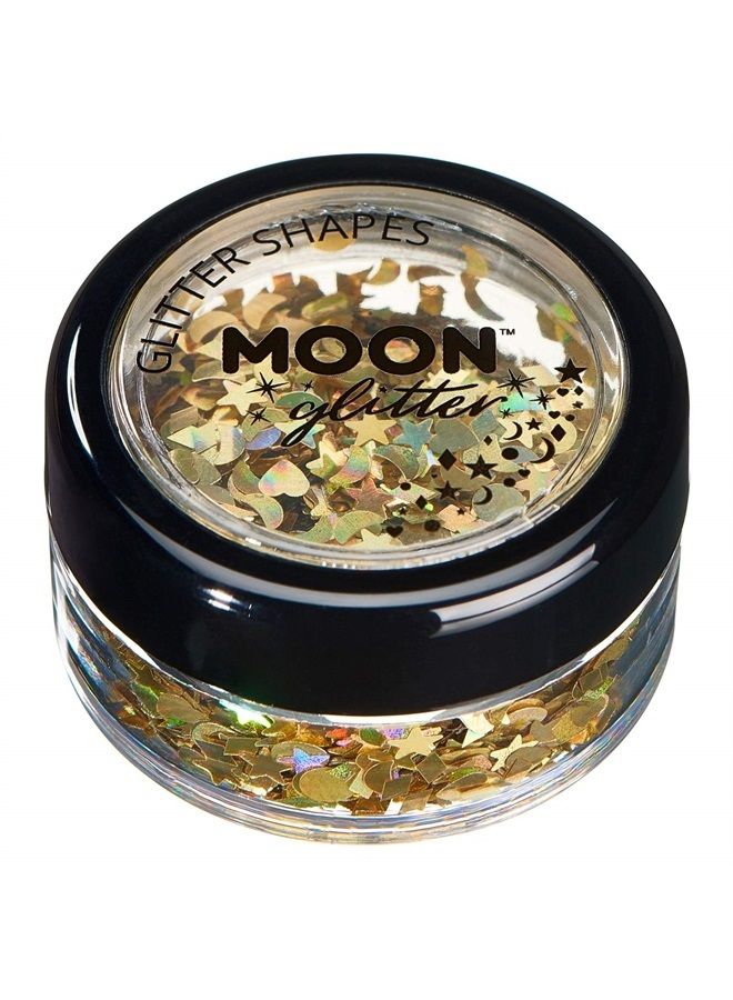 Moon Glitter أشكال جليتر هولوجرافيك من مون جليتر - 100% جليتر تجميلي للوجه والجسم والأظافر والشعر والشفتين - 0.10 أونصة - ذهبي - Image 1