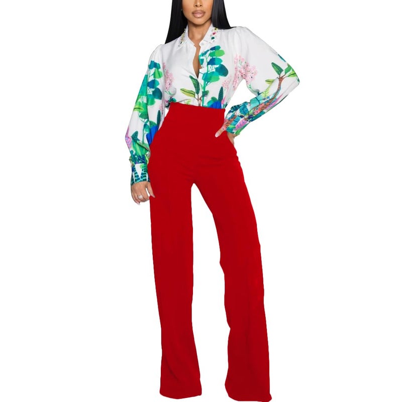 PINSV Women's High Waisted Stretchy Bootcut Pull On Dress Pants Casual Work Pants 3257 Red L - Image 5