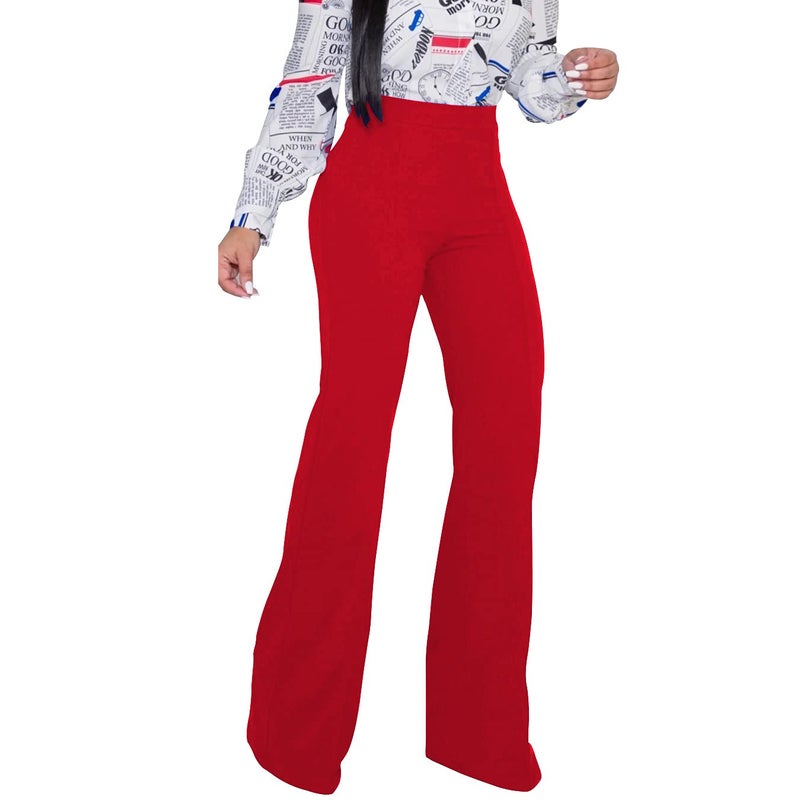 PINSV Women's High Waisted Stretchy Bootcut Pull On Dress Pants Casual Work Pants 3257 Red L - Image 2