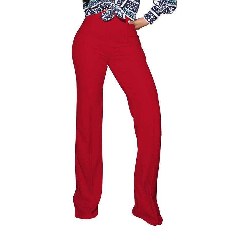 PINSV Women's High Waisted Stretchy Bootcut Pull On Dress Pants Casual Work Pants 3257 Red L - Image 1