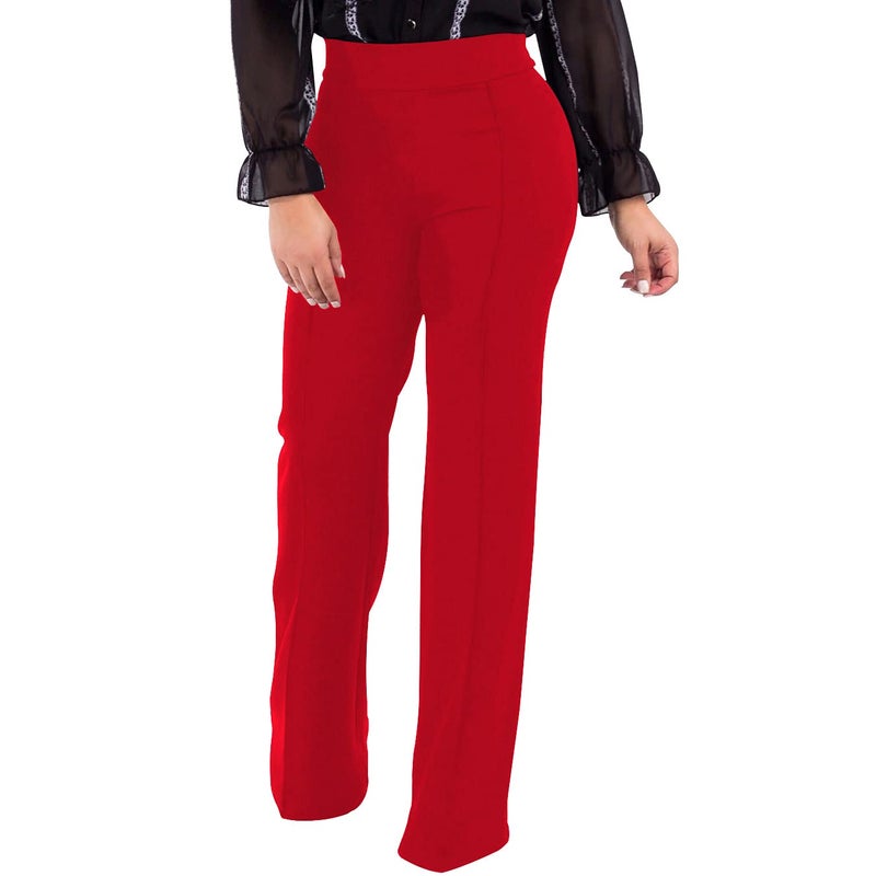 PINSV Women's High Waisted Stretchy Bootcut Pull On Dress Pants Casual Work Pants 3257 Red L - Image 4