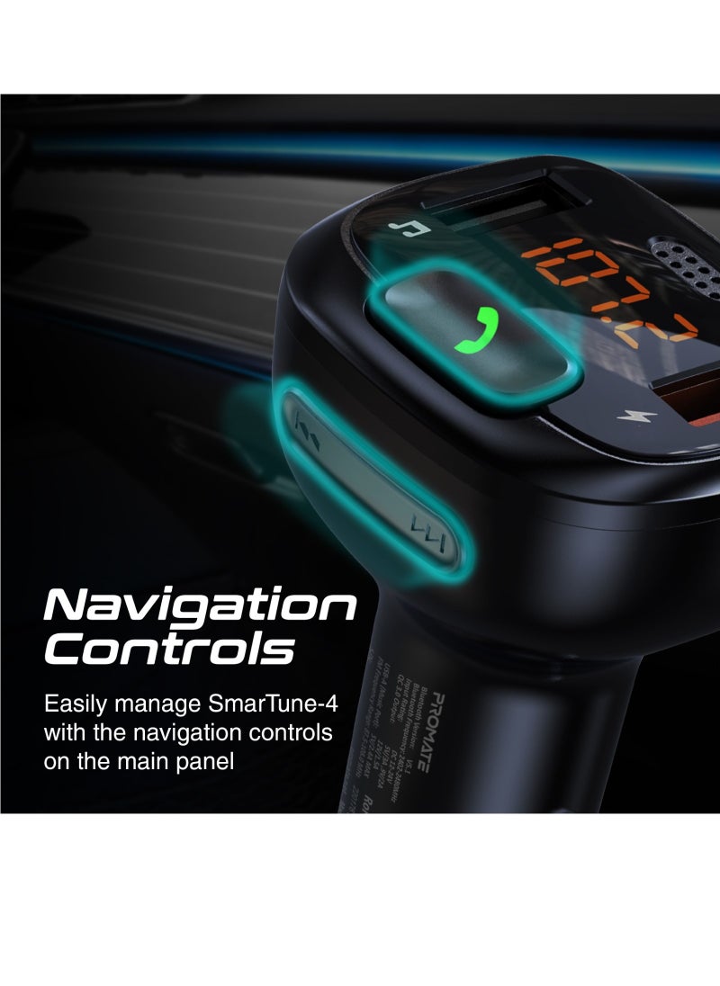 PROMATE - Promate Wireless FM Transmitter, In-Car Bluetooth V5.1 Transmitter Car Kit with 18W Quick Charge 3.0 Port, USB Media Port, Noise Cancelling Mic and LCD, SmarTune-4 - Image 1