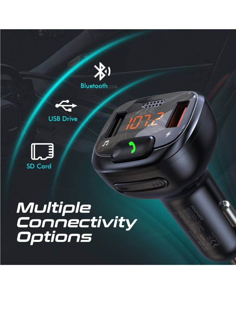 بروميت بروميت جهاز إرسال FM لاسلكي، جهاز إرسال بلوتوث V5.1 داخل السيارة مع منفذ شحن سريع 3.0 بقدرة 18 وات، ومنفذ وسائط USB، وميكروفون لإلغاء الضوضاء وشاشة LCD،  - Image 5