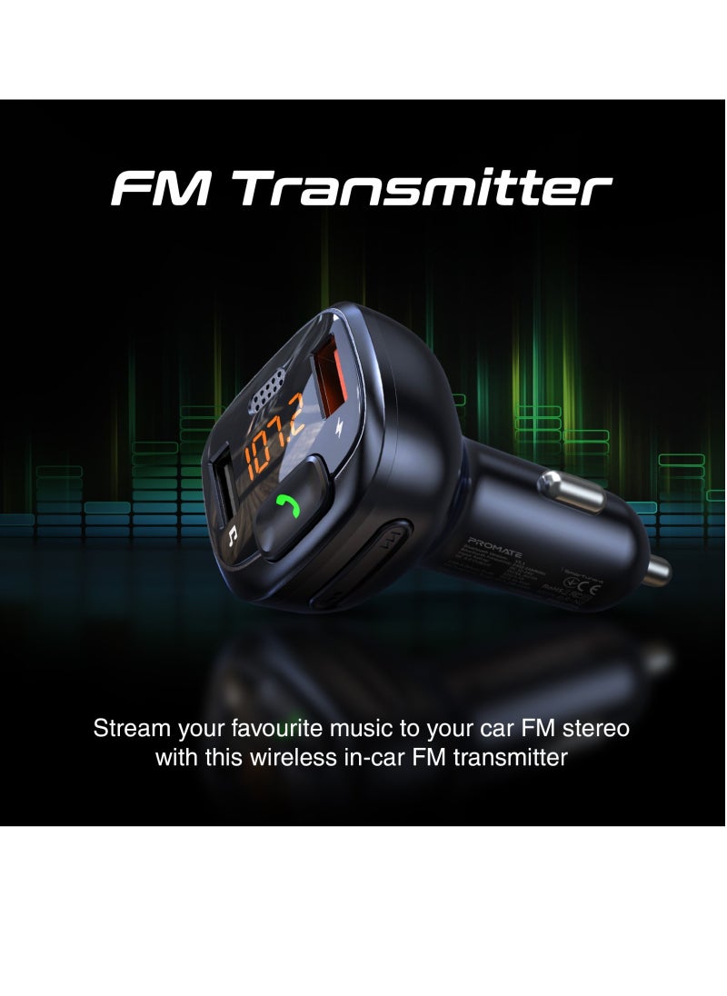 بروميت بروميت جهاز إرسال FM لاسلكي، جهاز إرسال بلوتوث V5.1 داخل السيارة مع منفذ شحن سريع 3.0 بقدرة 18 وات، ومنفذ وسائط USB، وميكروفون لإلغاء الضوضاء وشاشة LCD،  - Image 2