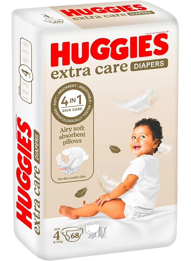 HUGGIES Extra Care Size 4 8 14 Kg Jumbo Pack 68 Diapers (Pack Of 2) - Image 2