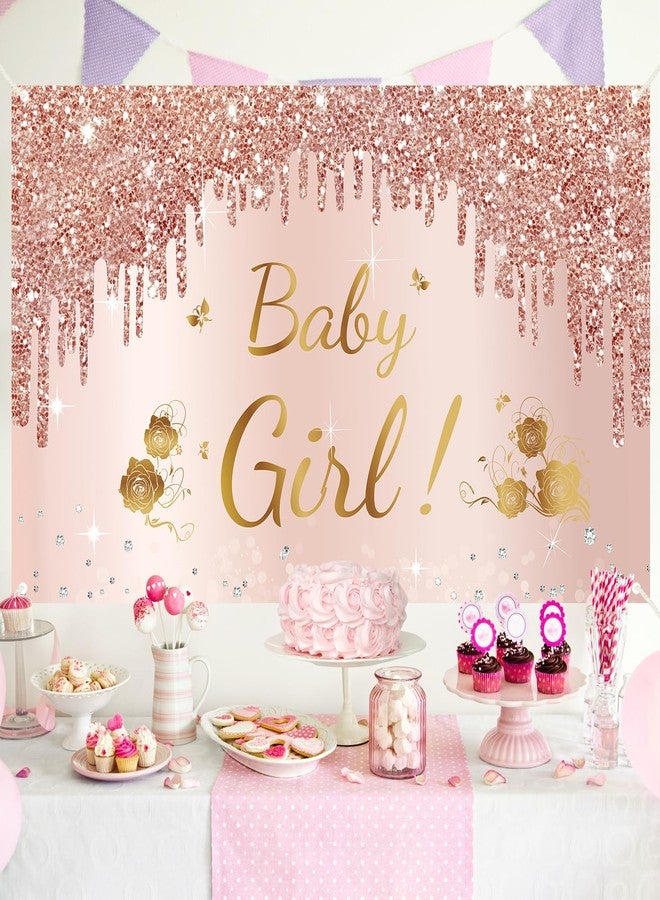 Bumqviy Baby Shower Decorations Baby Girl Banner, Pink Rose Gold Baby Girl Shower Backdrop Party Supplies, Pink Sweet Baby Shower Poster Background Photo Booth Props Decor - Image 3