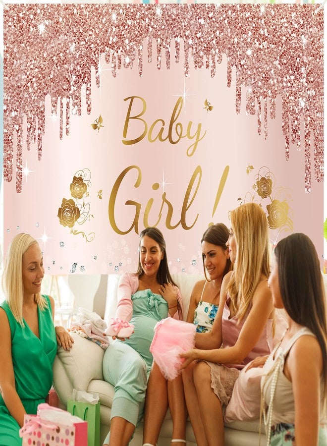 Bumqviy Baby Shower Decorations Baby Girl Banner, Pink Rose Gold Baby Girl Shower Backdrop Party Supplies, Pink Sweet Baby Shower Poster Background Photo Booth Props Decor - Image 5