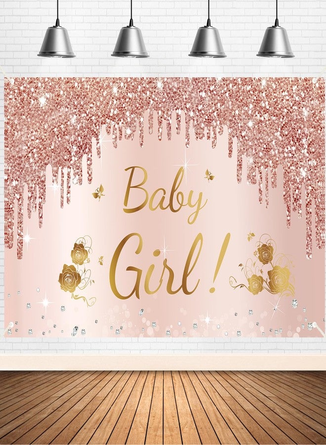 Bumqviy Baby Shower Decorations Baby Girl Banner, Pink Rose Gold Baby Girl Shower Backdrop Party Supplies, Pink Sweet Baby Shower Poster Background Photo Booth Props Decor - Image 1