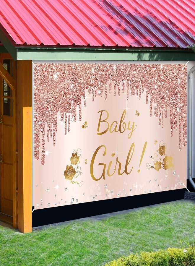 Bumqviy Baby Shower Decorations Baby Girl Banner, Pink Rose Gold Baby Girl Shower Backdrop Party Supplies, Pink Sweet Baby Shower Poster Background Photo Booth Props Decor - Image 4