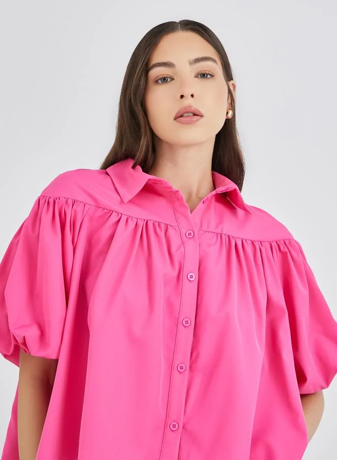 Take Two Take Two Solid Puff Sleeves Short Sleeves Oversized Shirt