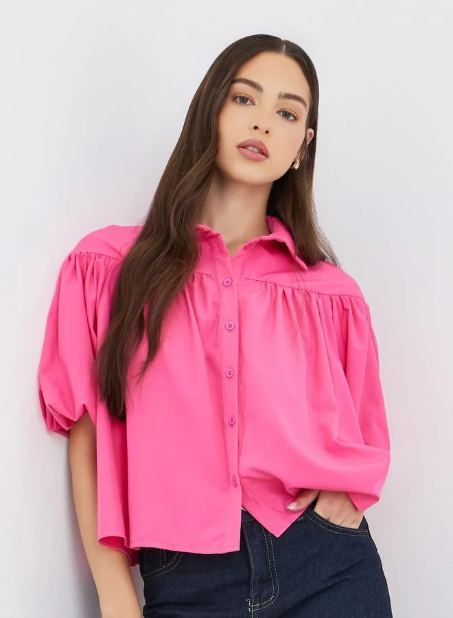 Take Two Take Two Solid Puff Sleeves Short Sleeves Oversized Shirt