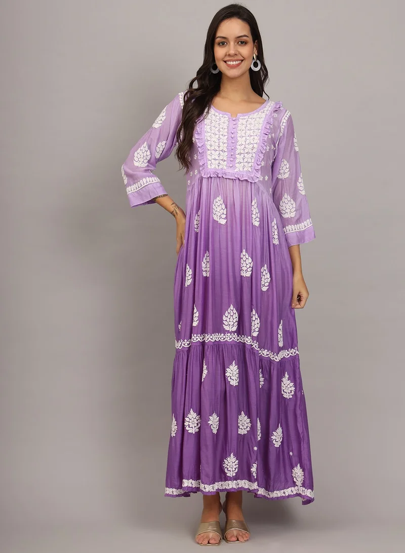 الايا جلابية شيكانكاري موسلين مطرزة يدوياً-AL4016
