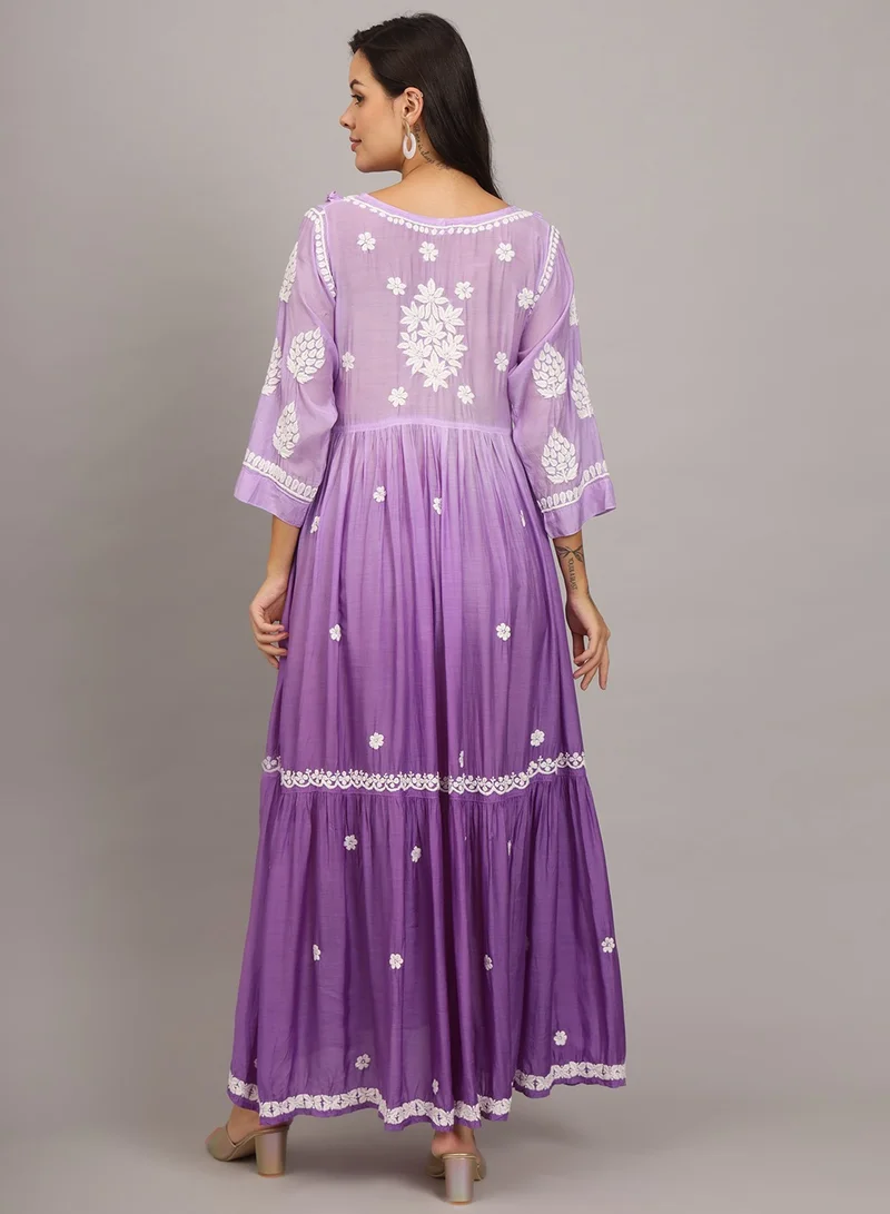 الايا جلابية شيكانكاري موسلين مطرزة يدوياً-AL4016