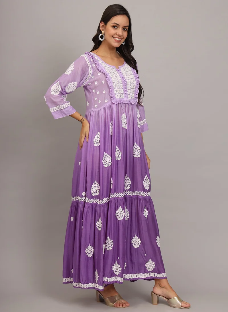 الايا جلابية شيكانكاري موسلين مطرزة يدوياً-AL4016