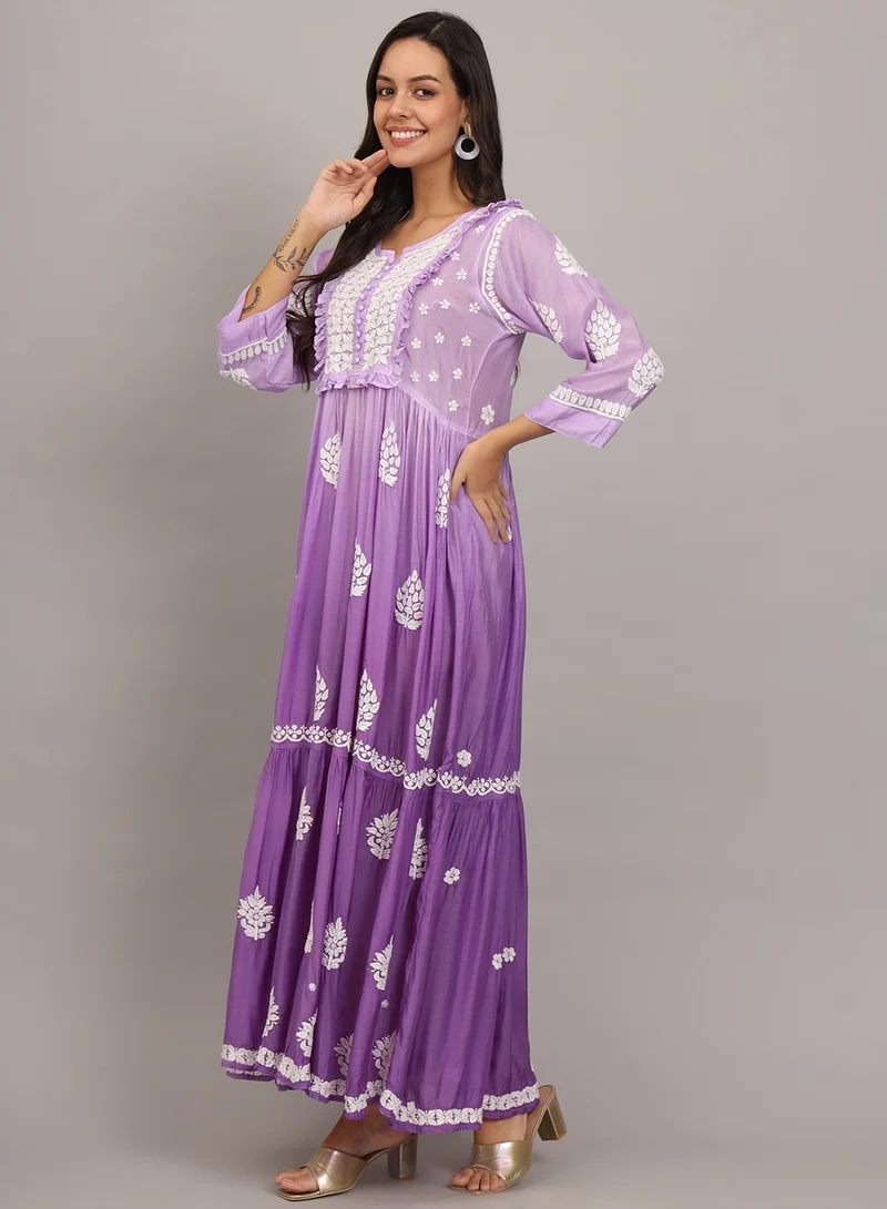 الايا جلابية شيكانكاري موسلين مطرزة يدوياً-AL4016