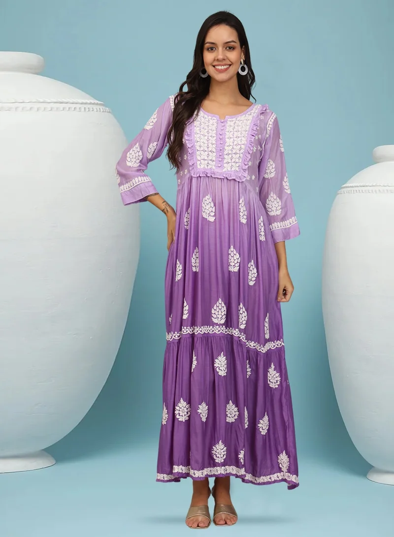 الايا جلابية شيكانكاري موسلين مطرزة يدوياً-AL4016