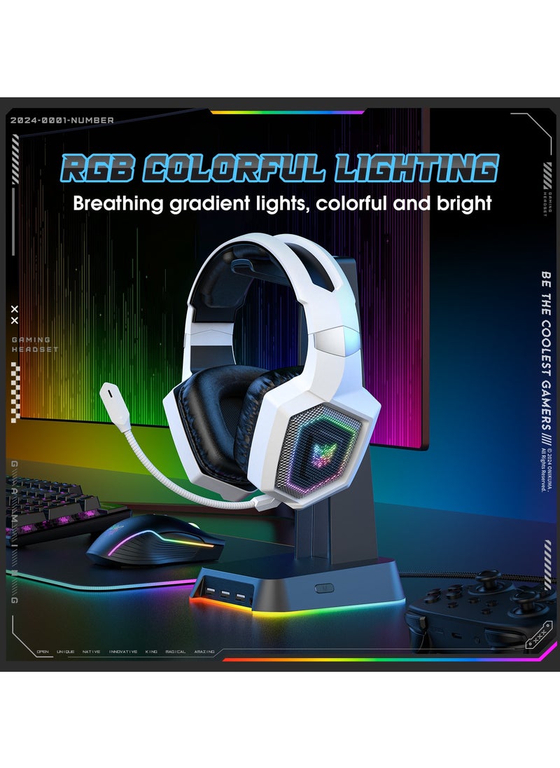 GT806 RGB Gaming Headset 3 Mode Bluetooth/Wireless/USB-C 7.1 Surround Sound Noise Canceling Mic for PC,PS4, Mobile And Xbox ONE