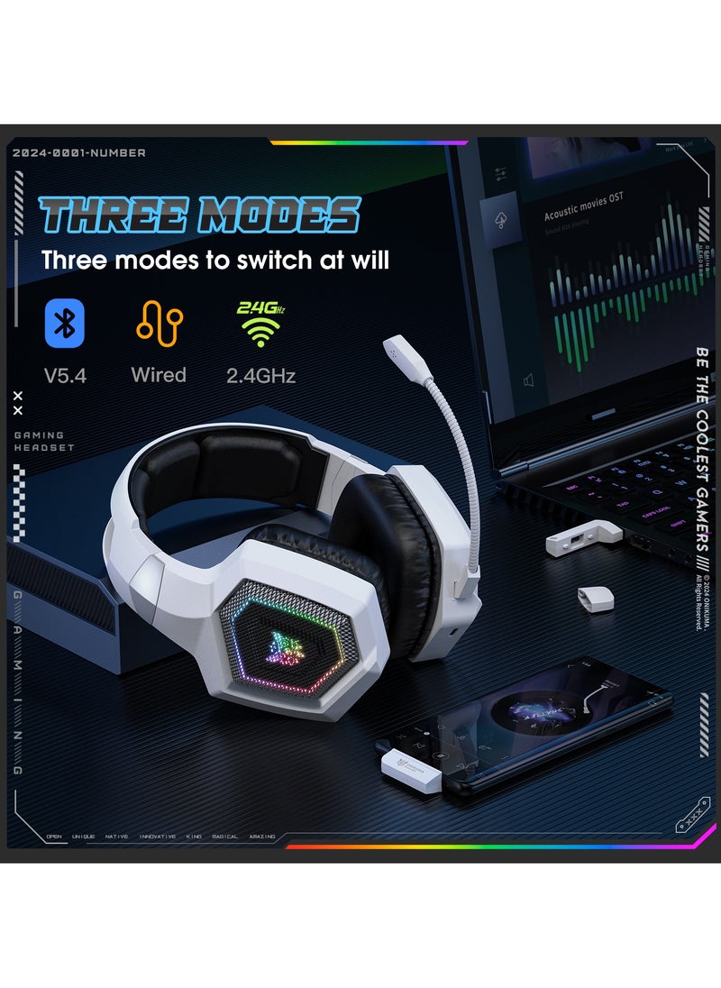 GT806 RGB Gaming Headset 3 Mode Bluetooth/Wireless/USB-C 7.1 Surround Sound Noise Canceling Mic for PC,PS4, Mobile And Xbox ONE