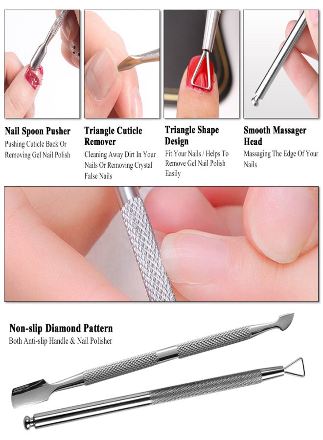 2Pcs Gel Nail Polish Removal Tool Stainless Steel Dead Skin Cuticle Peeler Scraper Cuticle Pusher & Spoon Double-ended Nail Cleaner Manicure & Pedicure Tools With Stainless Steel Box - Image 4