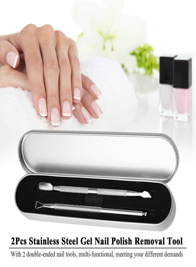 2Pcs Gel Nail Polish Removal Tool Stainless Steel Dead Skin Cuticle Peeler Scraper Cuticle Pusher & Spoon Double-ended Nail Cleaner Manicure & Pedicure Tools With Stainless Steel Box - Image 3