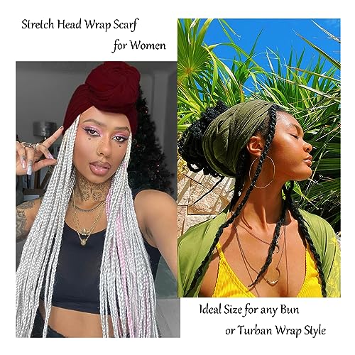 Kachanaa 4 Pieces Solid Color Stretch Knit Head Wrap Extra Long African Head Scarf Breathable Turbans for Black Women - Image 2