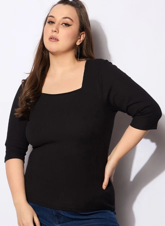 SASSAFRAS Fitted Black Top for Women