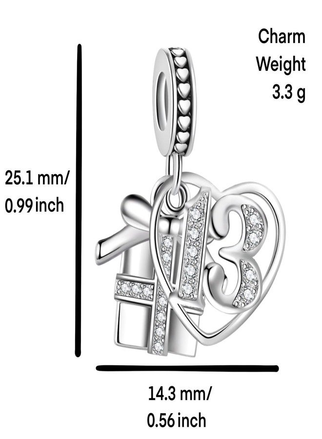 MiiFort Sparkling Gift Box 13 Birthday Anniversary Love Heart Dangle Charm fits Pandora Charms Moments Bracelets Celebration Bead Blue March Birthstones CZ - Image 5