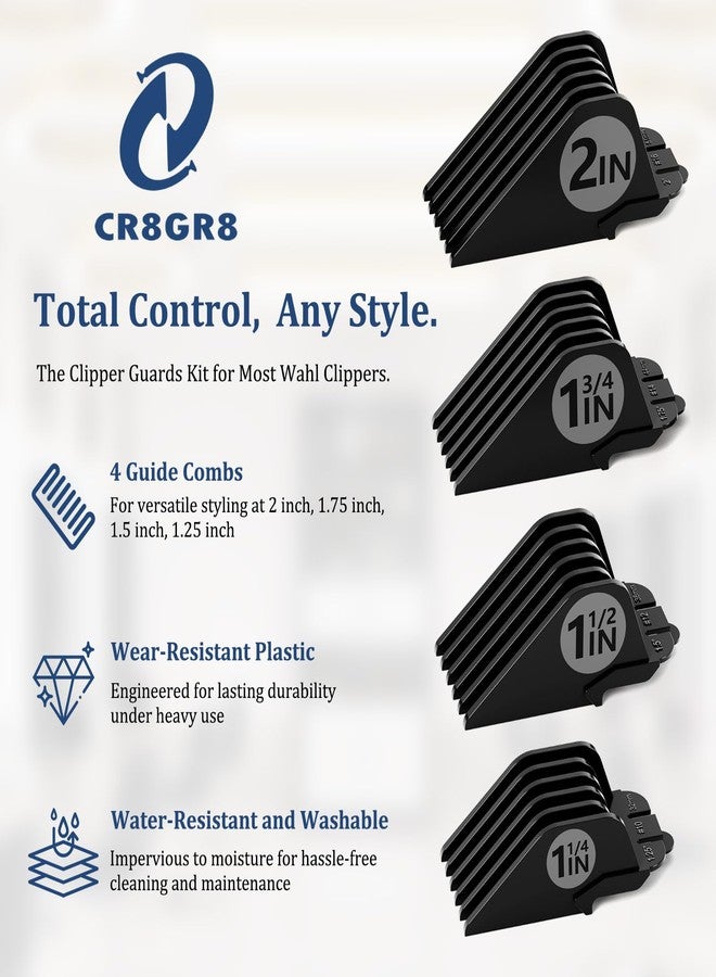 CR8GR8 Clipper Guards Set 10 12 14 16 Compatible with Wahl Clippers, 4pcs Extra Long Clipper Guides Replacement - 2", 1.75", 1.5", 1.25" Hair Guard Clipper, Black Clipper Guards for Wahl - Image 2