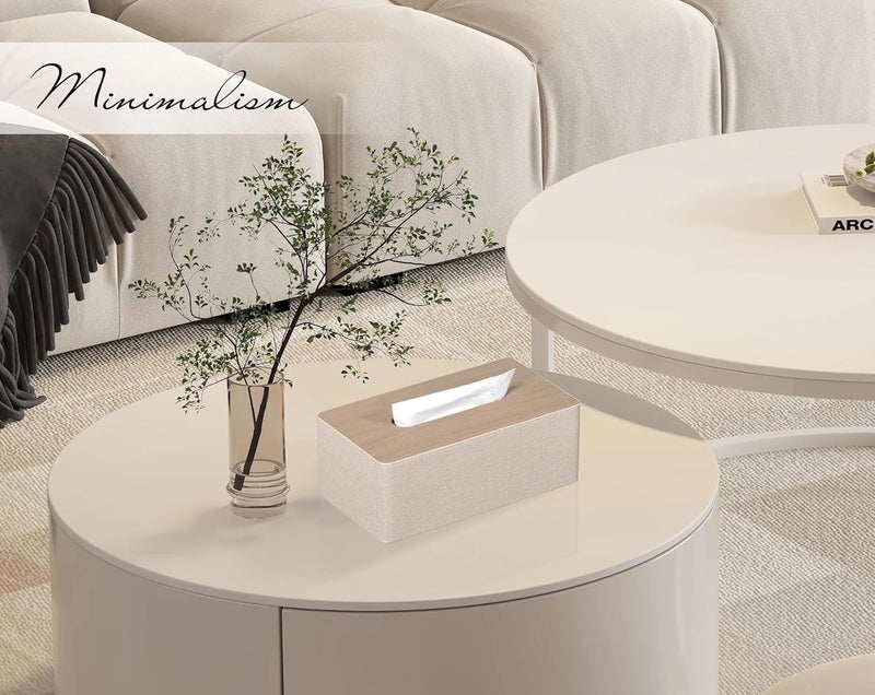 GOLRANLYE غطاء صندوق المناديل مستطيل 9.8 بوصة (طول) × 5.3 بوصة (عرض) × 4.3 بوصة (ارتفاع) حامل صندوق موزع المناديل الوجهية من الجلد PU الحديث والمكرر لزينة الخزانة والحمام (بيج) - Image 2