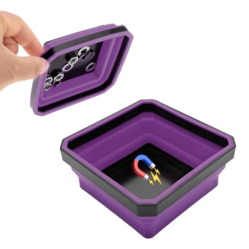 Yourkar Collapsible Magnetic Parts Tray 45 Inch Foldable Magnetic Square Silicone Tray Tool Tray Set with DoubleSided Magnetic Base for Screw Bolts Nuts Pins Car Accessories Purple - Image 1