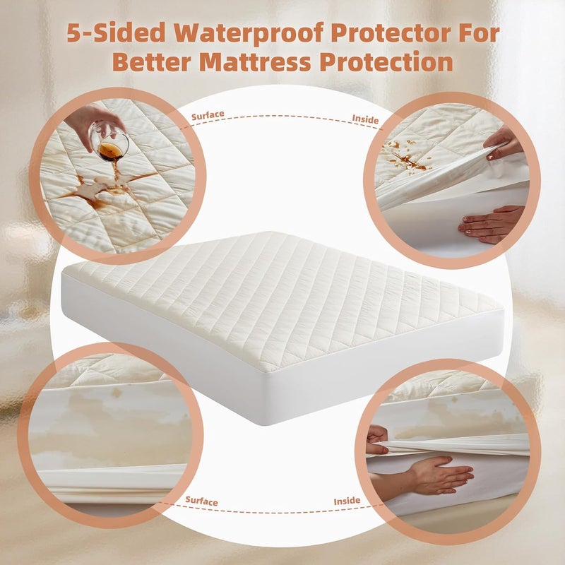 Lofe Organic Cotton Full Mattress Protector - Top&Side 100% Waterproof Mattress Protector, Breathable Organic Mattress Protectors, Noiseless Full Mattress Protectors Waterproof 75x54x17 in - Image 2