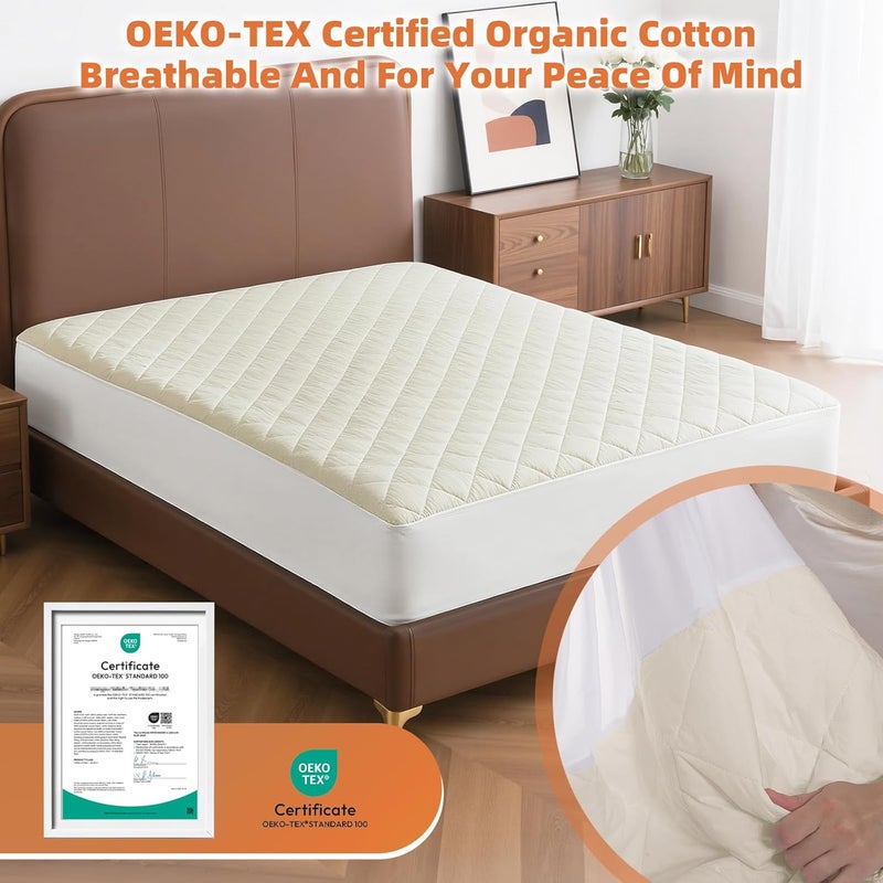 Lofe Organic Cotton Full Mattress Protector - Top&Side 100% Waterproof Mattress Protector, Breathable Organic Mattress Protectors, Noiseless Full Mattress Protectors Waterproof 75x54x17 in - Image 3