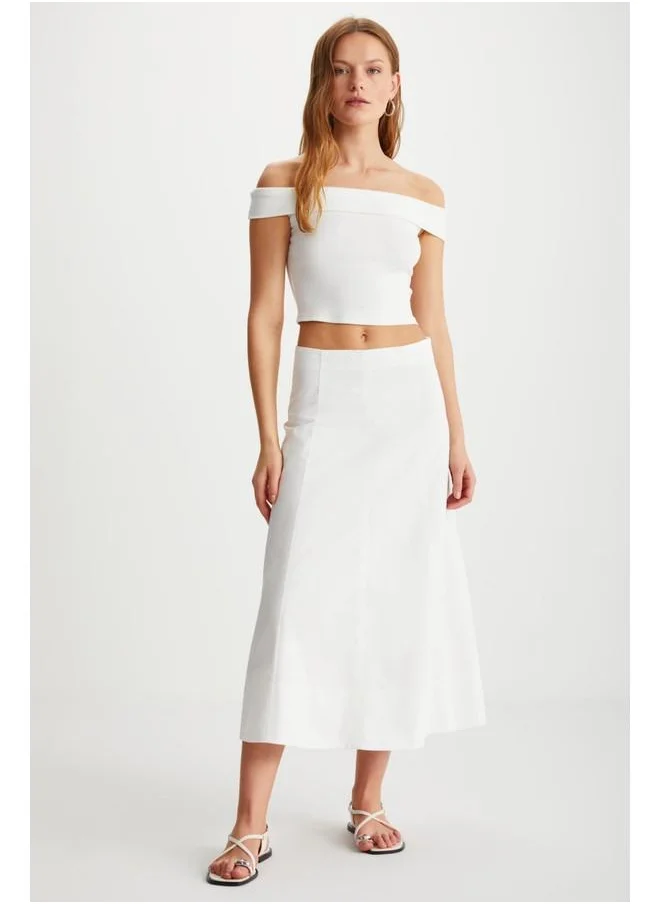 GRIMELANGE Grimelange Shann Women's Off-Shoulder Bardot Neck Short Sleeve White Blouse
