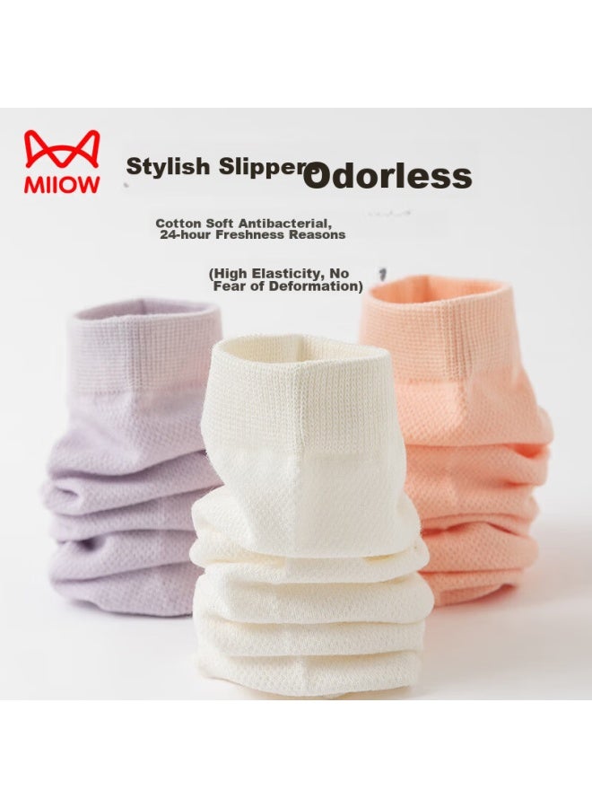 MIIOW Maoren Women's Socks, 100% Pure Cotton, Summer Mesh, Odor-resistant, Solid Color, Breathable, Antibacterial, Mid-calf Length, 5 Pairs - Image 3