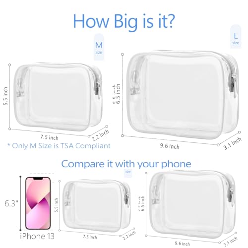 PACKISM TSA Approved Toiletry Bag - Clear Makeup Bags in 2 Size, Durable with Supporting Frame, Perfect for Travel Essentials, Carry-on Airport Airline Compliant Bag, White - Image 3