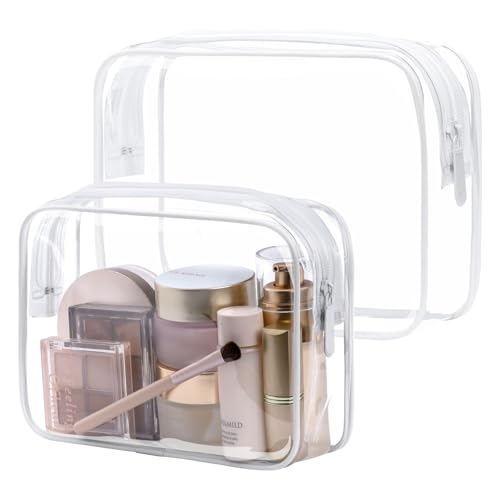 PACKISM TSA Approved Toiletry Bag - Clear Makeup Bags in 2 Size, Durable with Supporting Frame, Perfect for Travel Essentials, Carry-on Airport Airline Compliant Bag, White - Image 1