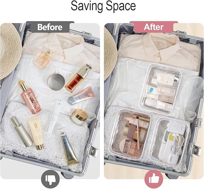 PACKISM TSA Approved Toiletry Bag - Clear Makeup Bags in 2 Size, Durable with Supporting Frame, Perfect for Travel Essentials, Carry-on Airport Airline Compliant Bag, White - Image 5