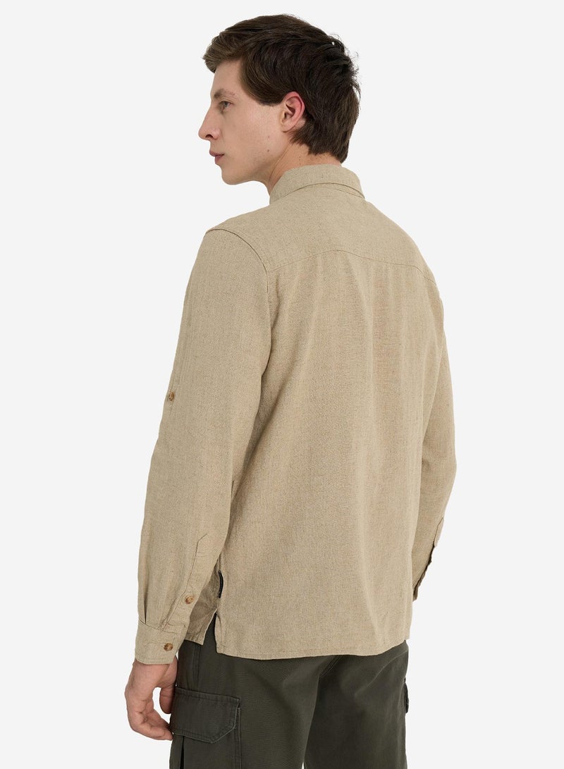 Outventure Men's Coffee Shirt – Linen and Viscose, Breathable Fabric, Straight Cut for Comfort, Roll-Up Sleeves, Pocket for Essentials - Image 4