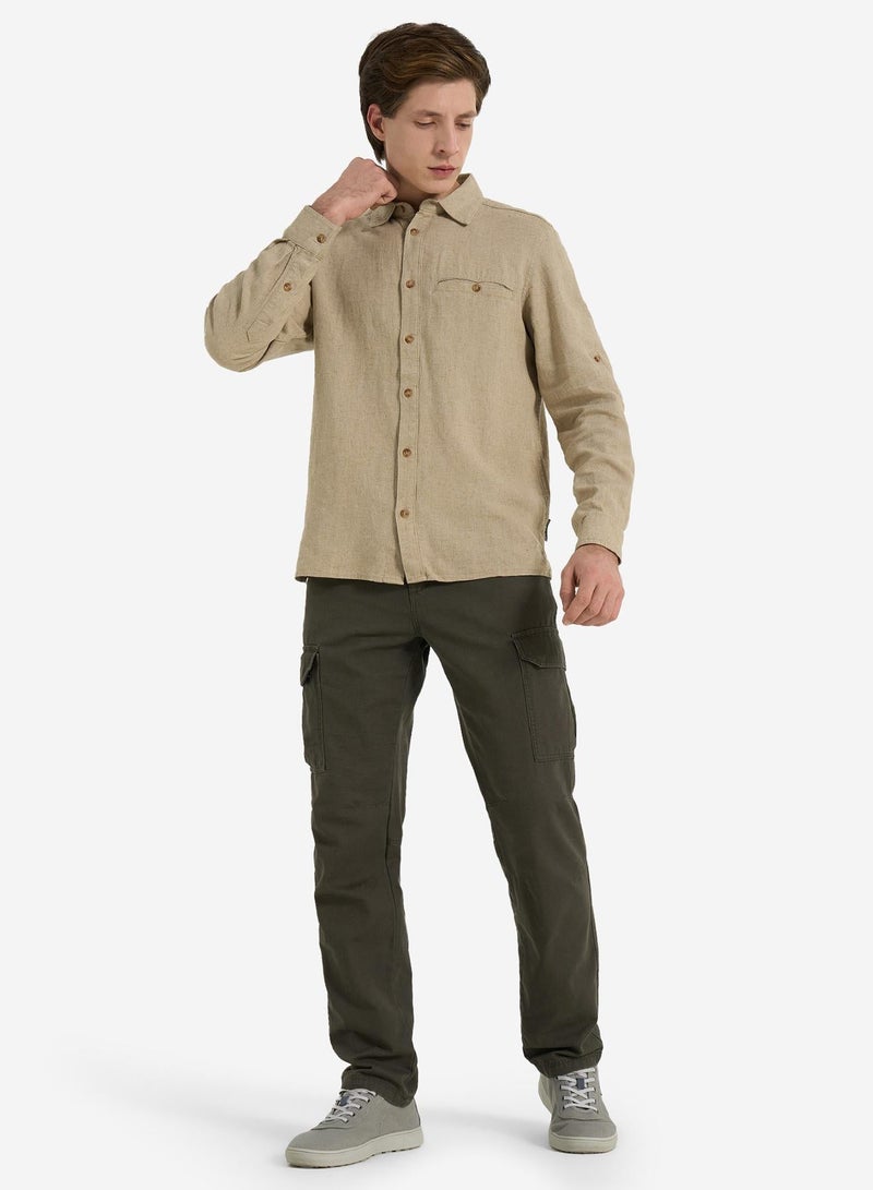 Outventure Men's Coffee Shirt – Linen and Viscose, Breathable Fabric, Straight Cut for Comfort, Roll-Up Sleeves, Pocket for Essentials - Image 5