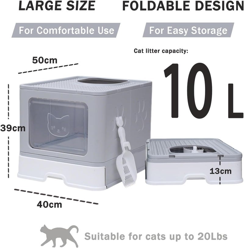 NeoStyle Cat Litter Box，Foldable Extra Large Free in and Out/One-Way Liiter Box with Lid, Drawer Type Enclosed Kitty Litter Box,Cat Box with Scoop, Odor Control, Easy to Clean (Grey Square Door) - Image 2