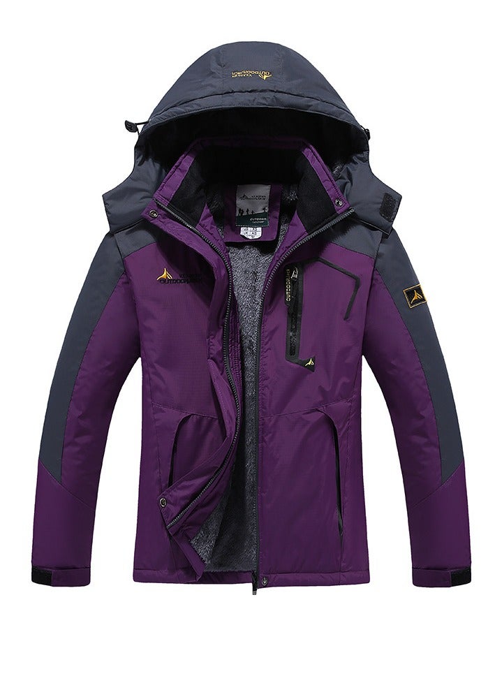 Loquat Women's Thicken Ski Jacket Warm Winter Waterproof Windbreaker Hooded Snowboarding Coat Dark Purple/Grey 