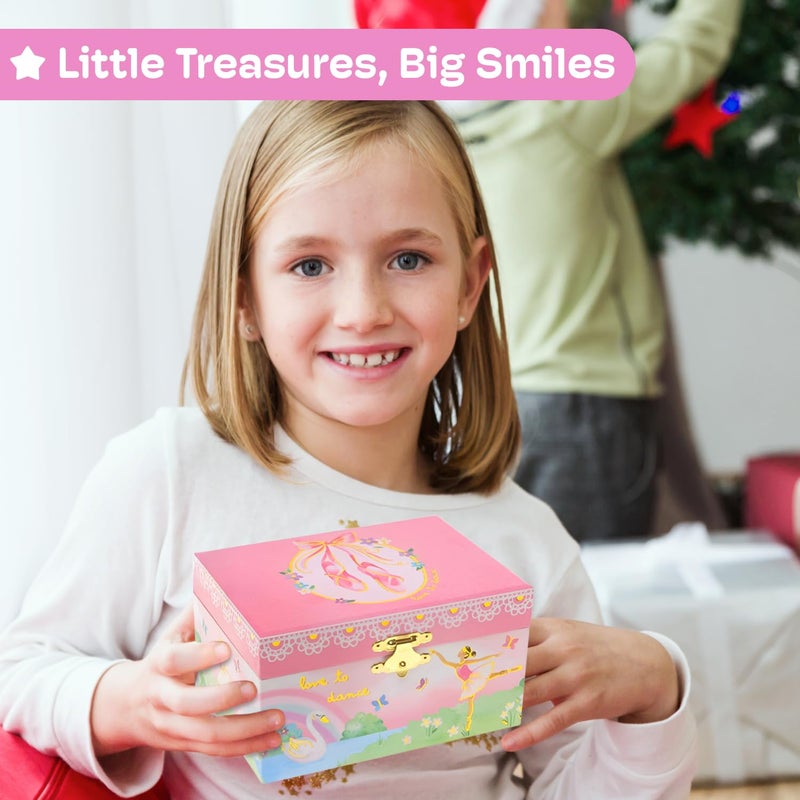 Jewelkeeper Ballerina Jewelry Box Music Box for Girls with Swan Lake Tune - Pink Jewelry Chest for Kids with Twirling Doll and Keepsake Storage - Image 2