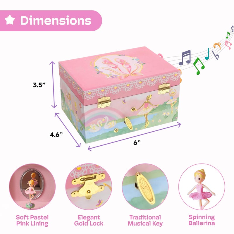 Jewelkeeper Ballerina Jewelry Box Music Box for Girls with Swan Lake Tune - Pink Jewelry Chest for Kids with Twirling Doll and Keepsake Storage - Image 3
