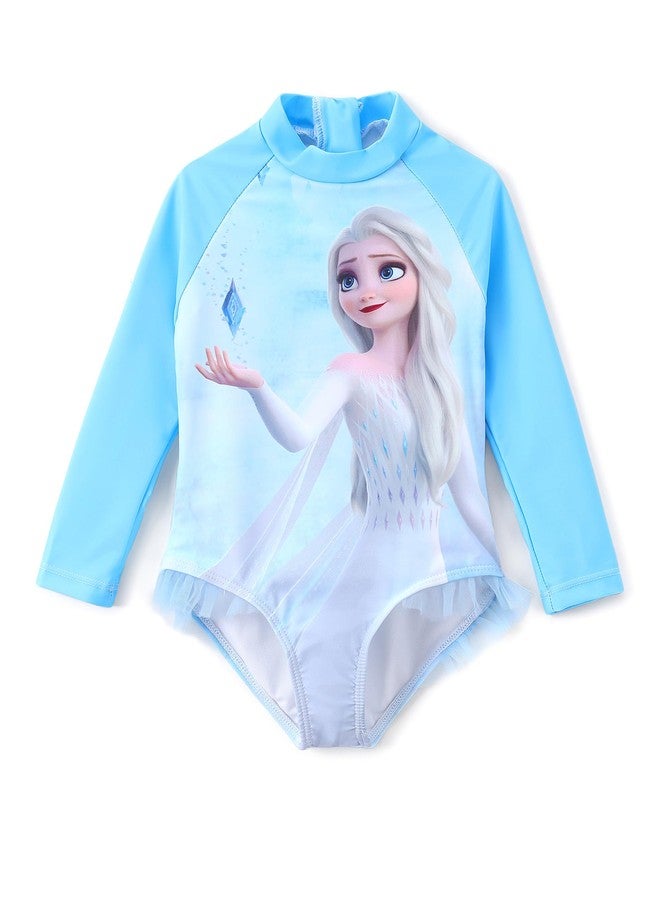 Disney Princess Frozen Elsa Swimsuit Baby Girl Bathing Suit One Piece Swim Suits Long Sleeve Swimwear UPF50+Rashguard Swimming Suit Quick Dry Swimming Clothing Toddler Swim Clothing Color Block 2 Year - Image 1