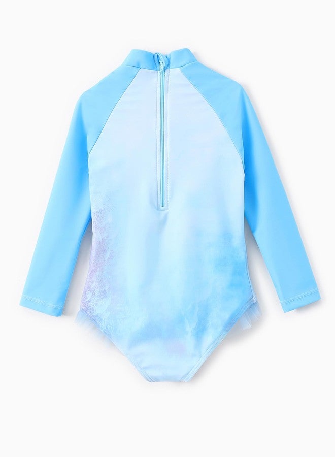 Disney Princess Frozen Elsa Swimsuit Baby Girl Bathing Suit One Piece Swim Suits Long Sleeve Swimwear UPF50+Rashguard Swimming Suit Quick Dry Swimming Clothing Toddler Swim Clothing Color Block 2 Year - Image 2