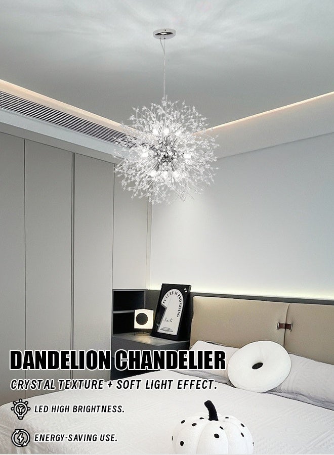 Silver dandelion fireworks crystal three-color changing restaurant lights, modern minimalist luxurious Nordic style bedroom, living room, bar counter, clothing store window, internet celebrity lamps  - Image 2